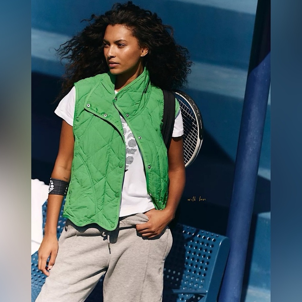 New Free People Quinn Quilted Puffer Vest Small Moss NWT